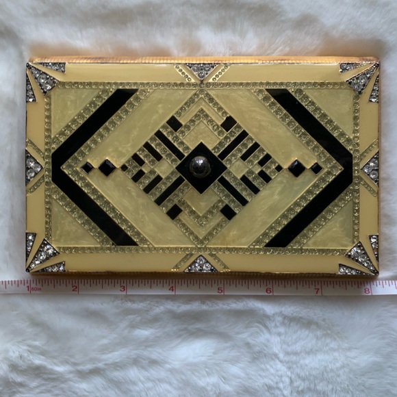 Art Deco Rhinestone Guilloche Enamel Jewelry Box/Cigarette Case - Picture 1 of 9